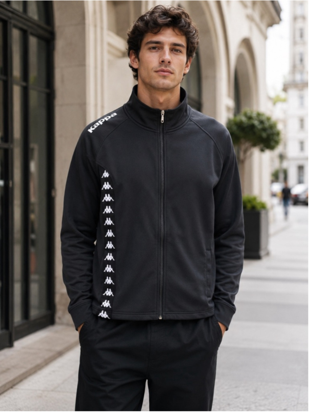 Kappa Track Jacket L Black Logo Tape Full Zip VTG Y2K Streetwear Athleisure Men